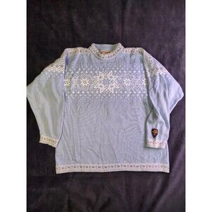 Dale of Norway Fair Isle Cotton Mock Neck Pullover Sweater Ski Light Blue L